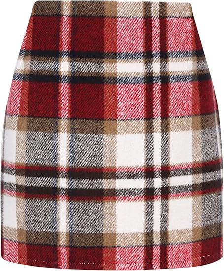 Womens High Waist Plaid Skirt Bodycon Pencil Wool Mini Skirts
