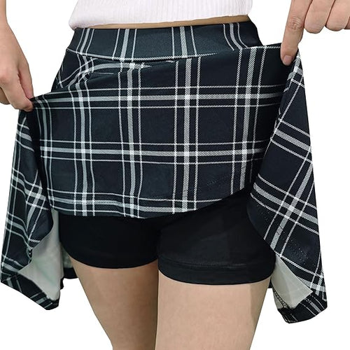 Women's Casual Basic Skirts Mini Flared Skater Stretchy A-Line Party Skirts with Shorts