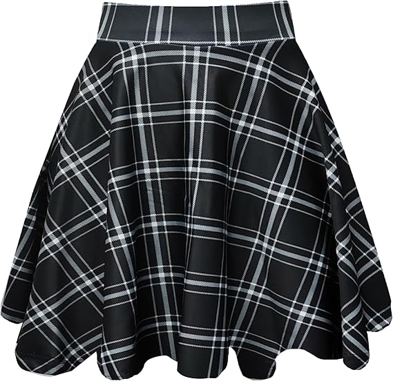 Women's Casual Basic Skirts Mini Flared Skater Stretchy A-Line Party Skirts with Shorts