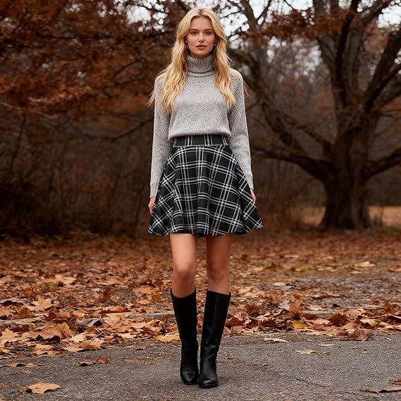 Women's Casual Basic Skirts Mini Flared Skater Stretchy A-Line Party Skirts with Shorts